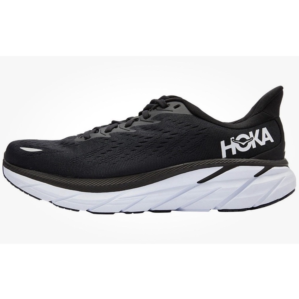 Hoka One One Men's Clifton 8 Black White Running Shoes Sneakers Size 9 D